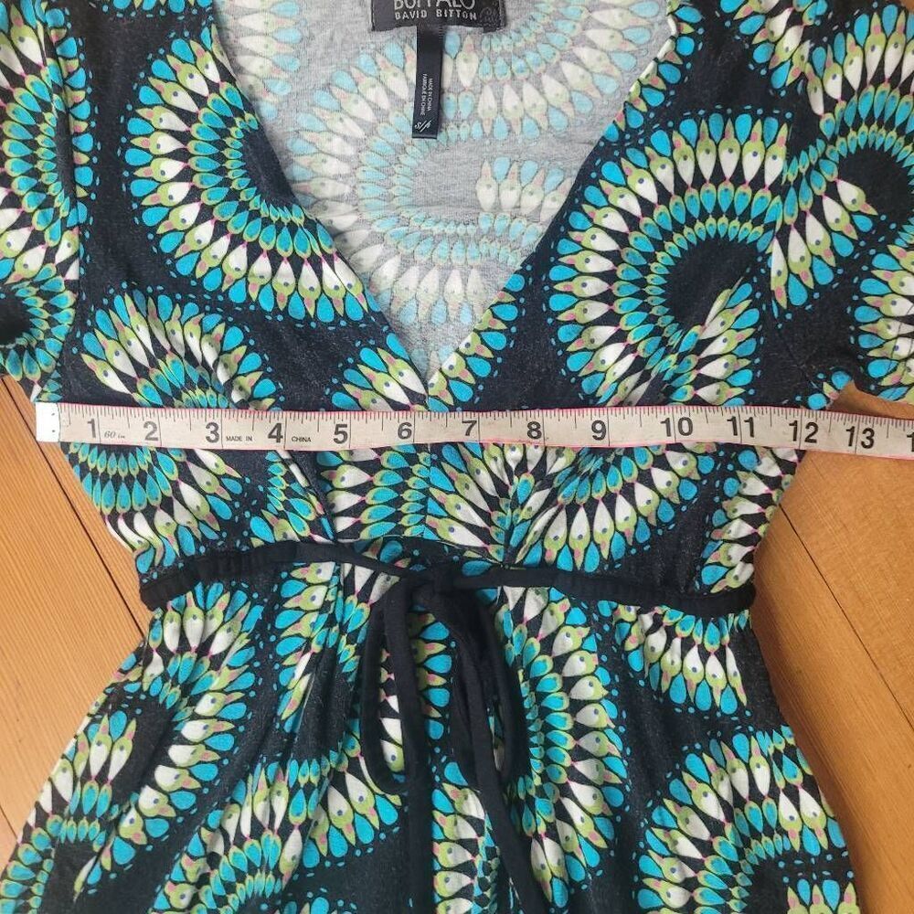 Vintage y2k geometric teal babydoll dress v neck artsy maximalist quirky - Picture 6 of 9